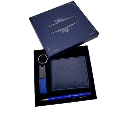 Mavi Kalem Cüzdan Ve Deri Anahtarlık