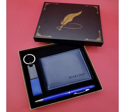 Mavi Cüzdan Anahtarlık Ve Kalem