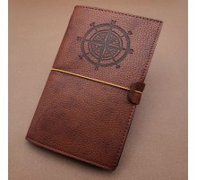 Kahverengi Pusula Temalı Deri Defter
