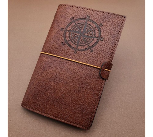 Kahverengi Pusula Temalı Deri Defter