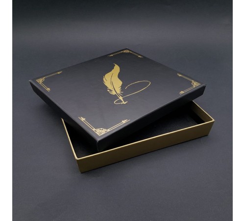 Özel Tasarım Siyah Kapaklı Tüylü Kalem Motifli Kutu