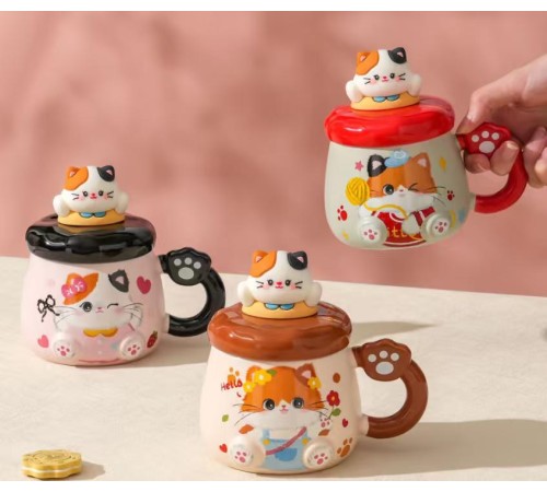 Kedi Desenli Figürlü Seramik Bardak