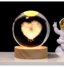 Kalp Tasarımlı Işıklı Cam Küre Cap 6 Cm Kod 62