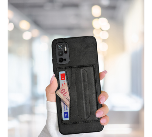 XİAOMİ REDMİ NOTE 11 SE STANDLI KARTLIKLI LÜX DERİ KILIF SİYAH