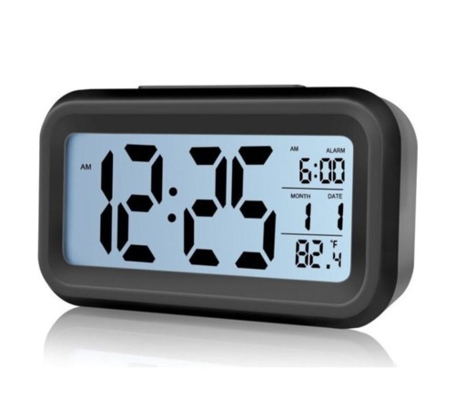Akıllı Dijital Masa Saati Alarmlı Karanlık Sensörlü Fotoselli Siyah