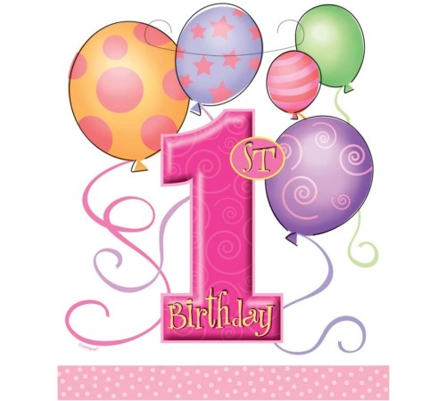 1 Yaş Kız Doğum Günü Pembe Parti Çantası 8 Adet 9 cm x 7.5 cm