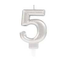 5 Rakam Mum Gümüş Renk