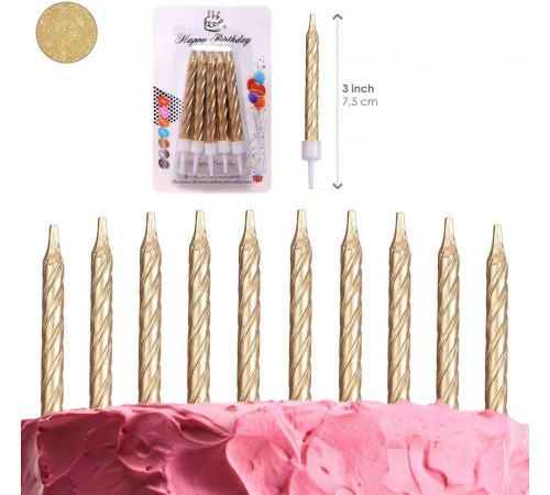 Altın Gold Renk Doğum Günü Evlilik Yıldönümü Pasta Mumları 10 Adet