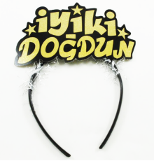 Altın Renk İyiki Doğdun Yazılı Sim Süslü Parti Tacı