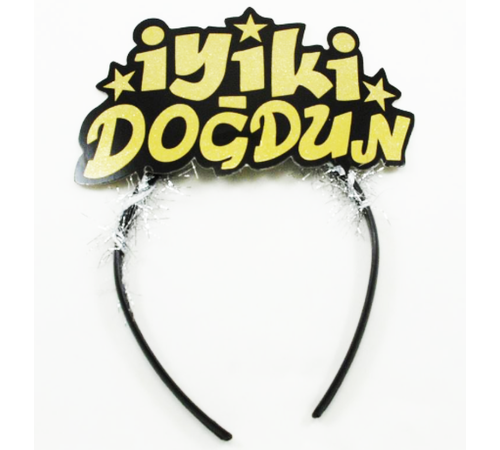 Altın Renk İyiki Doğdun Yazılı Sim Süslü Parti Tacı