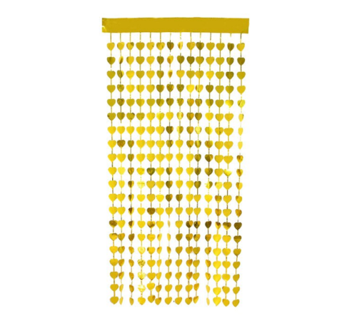 Altın Renk Kalp Şekilli Metalize Saçaklı Arka Fon Perde Dekorasyon