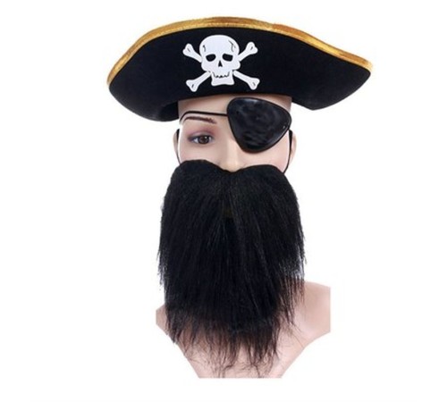 Altın Renk Korsan Şapkası Sakalı ve Göz Bandı Çocuk Boy