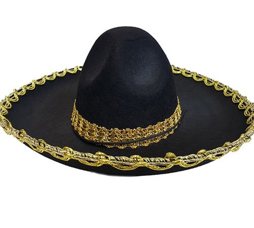 Altın Renk Şeritli Meksika Mariachi Latin Şapkası 55 cm Çocuk