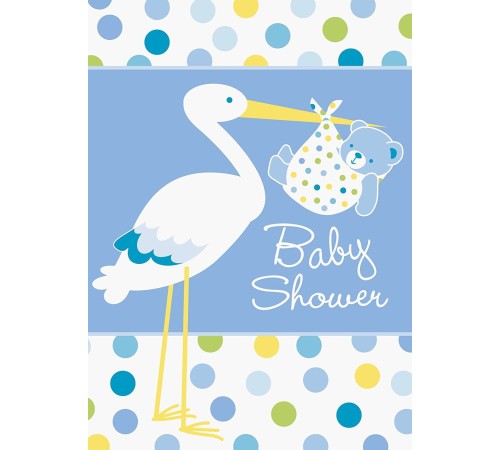 Baby Boy Stork Temalı Mavi Renk Baby Shower Davetiye 8 Adet