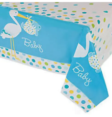 Baby Shower Masa Örtüsü Baby Boy Stork Leylekli Mavi Masa Örtüsü 137x274 cm
