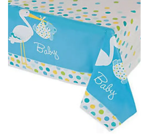 Baby Shower Masa Örtüsü Baby Boy Stork Leylekli Mavi Masa Örtüsü 137x274 cm