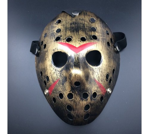 Bakır Renk Kırmızı Çizgili Tam Yüz Hokey Jason Maskesi Hannibal Maskesi