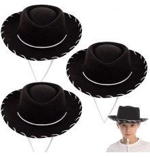 Beyaz Bağcıklı Siyah Renk Çocuk Kovboy Şapkası 1 Adet