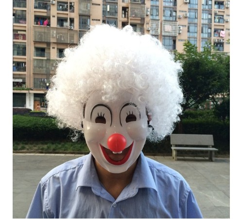 Beyaz Bonus Peruk Palyaço Maske Seti
