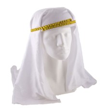 Beyaz Renk Altın Pullu Arap Şapkası Arap Kefiyesi 20x50 cm