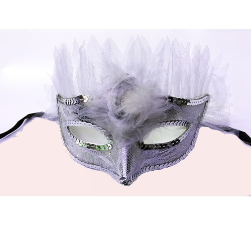 Beyaz Renk Beyaz Tüllü Pul İşlemeli Yılbaşı Parti Maskesi