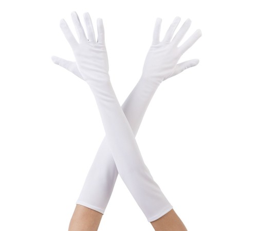 Beyaz Renk Dirseğe Kadar Uzun Kumaş Eldiven 40 cm