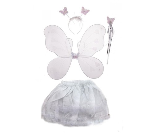 Beyaz Renk Etekli Kanat Taç Asa Kostüm Seti