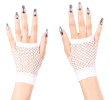 Beyaz Renk Kısa Boy Fileli Örgü Eldiven