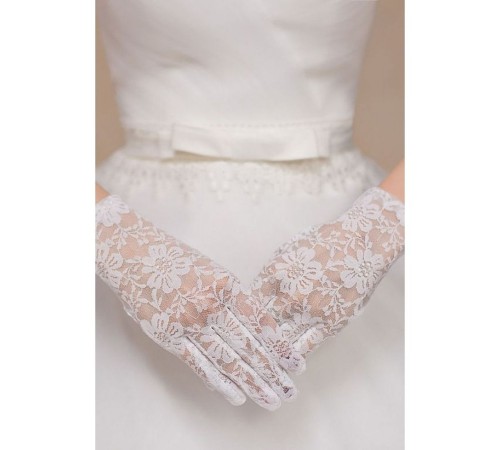 Beyaz Renk Kısa Dantelli Eldiven