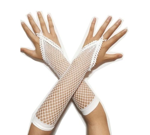 Beyaz Renk Parmak Arası File Örgü Eldiven 26 cm