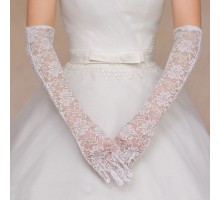 Beyaz Renk Uzun Boy Dantelli Eldiven