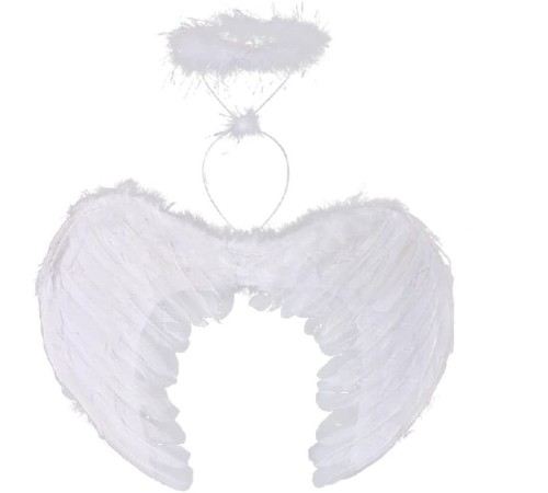 Beyaz Renkli Tüylü Bebek Melek Kanadı ve Tacı 30x45 cm
