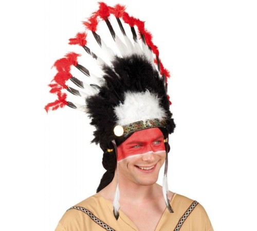 Beyaz Tüylü Siyah Kırmızı Büyük Hintli Kızılderili Başlığı