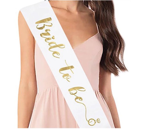 Beyaz Üzeri Parlak Altın Renk Yazılı Bekarlığa Veda Bride To Be Gelin Kuşağı