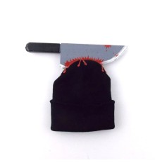 Bıçak Saplanmış Halloween Kanlı Şaka Beresi Siyah Renk