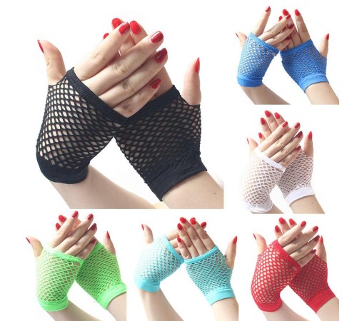 Bilek Boyu Rengarenk Neon Renk File Örgü Eldiven 12 Çift