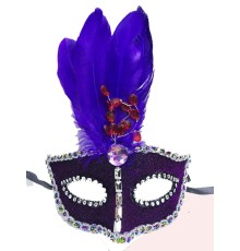 Boncuk İşlemeli Dantelli Mor Tüylü Yılbaşı Parti Maskesi Mor Renk