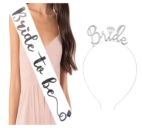 Bride To Be Gelin Kuşağı ve Bride To Be Metal Taç Seti Gümüş Renk