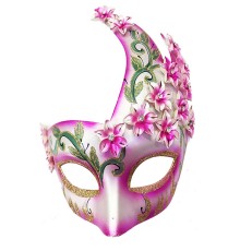 Çiçekli Orjinal Masquerade Harem Maskesi El İşlemeli Pembe Renk