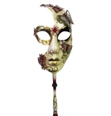 Kelebekli Masquerade Sopalı Venedik Maskesi Kırmızı Renk 10X45 cm