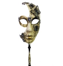 Kelebekli Masquerade Sopalı Venedik Maskesi Siyah Renk 10x45 cm