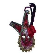 Çıngıraklı Dekoratif Tüylü Seramik Maske Kırmızı Renk