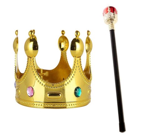 Çocuk Boy Altın Renk Kral Tacı ve Kırmızı Topuzlu Kral Asası