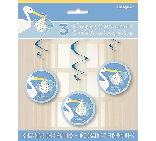Erkek Bebek Leylek Asılı Süsleme Baby Boy Stork Asmalı İp Süs 3lü