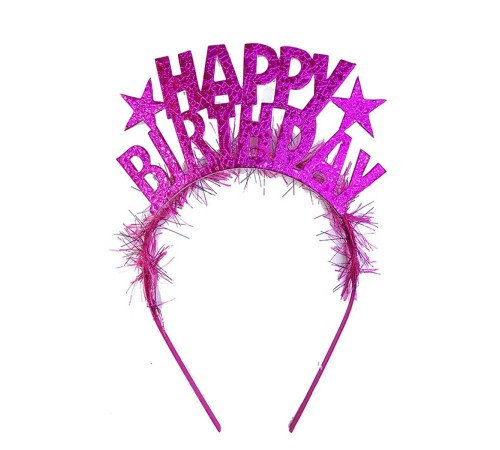 Fuşya Renk Happy Birthday Yazılı Eva Doğum Günü Parti Tacı