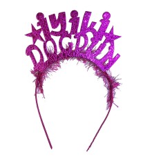 Fuşya Renk İyiki Doğdun Yazılı Eva Doğum Günü Parti Tacı