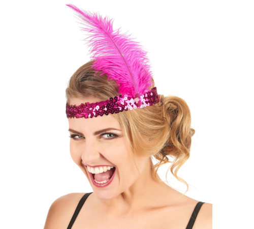 Fuşya Renk Tüylü Çarliston Saç Bandı