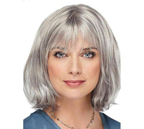 Gri Renk Yaşlı Peruğu Kısa Saç Kısa Peruk Gri Teyze Peruğu