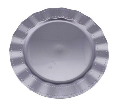 Gümüş Rengi Lüks Plastik Mika Yuvarlak Tabak 26 cm 6 Adet