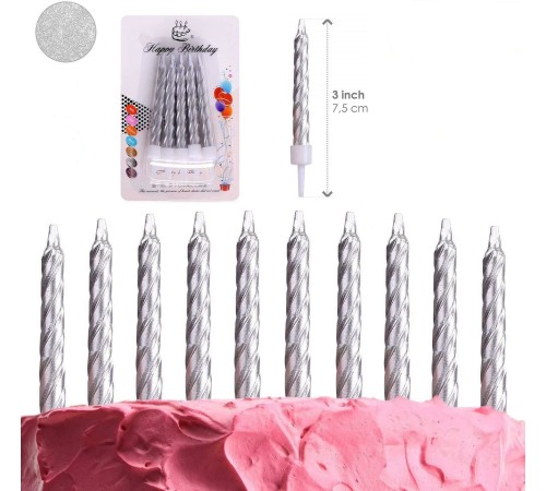 Gümüş Renk Doğum Günü Evlilik Yıldönümü Pasta Mumları 10 Adet